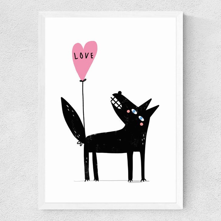 Wolf Balloon Love Medium White Frame