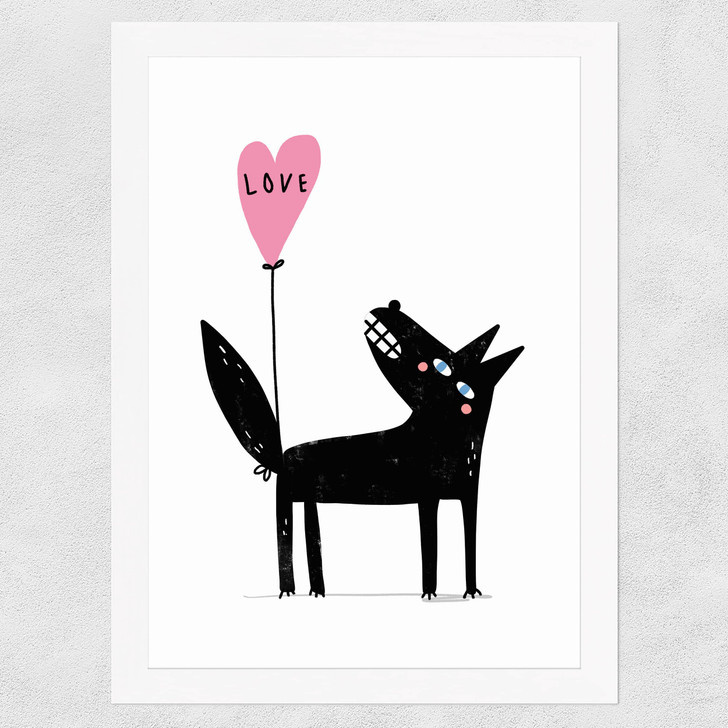 Wolf Balloon Love Wide White Frame