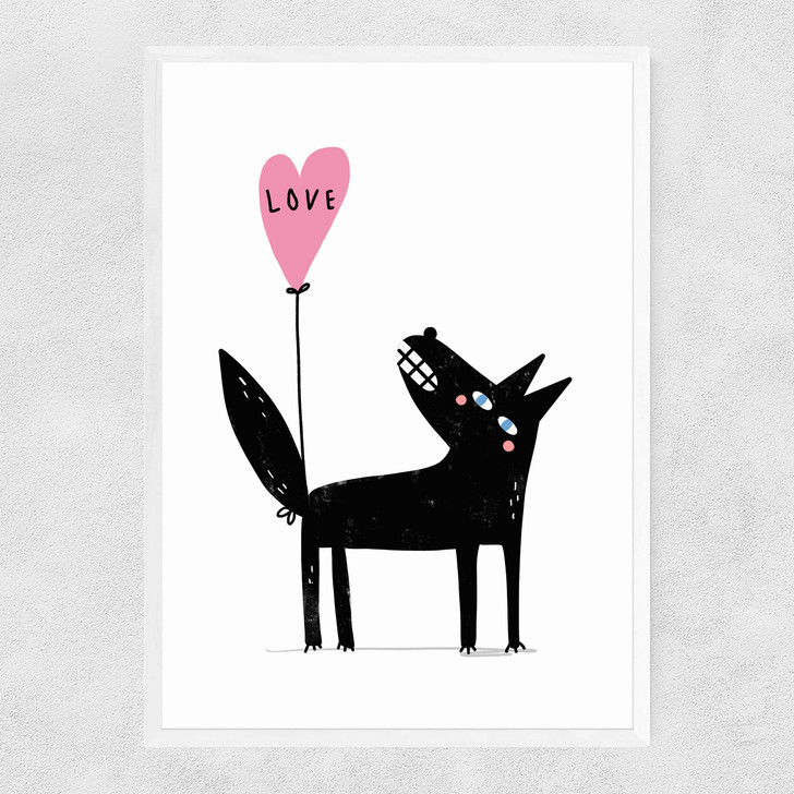 Wolf Balloon Love Narrow White Frame