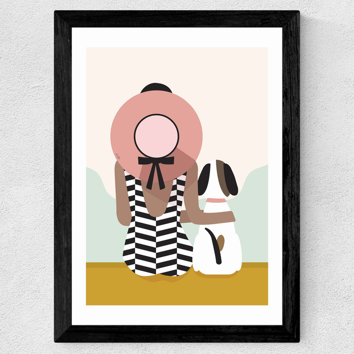 Girl With A Dog Wide Black Frame Girl With A Dog Wide Black Frame