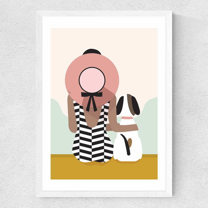 Girl With A Dog Medium White Frame Girl With A Dog Medium White Frame