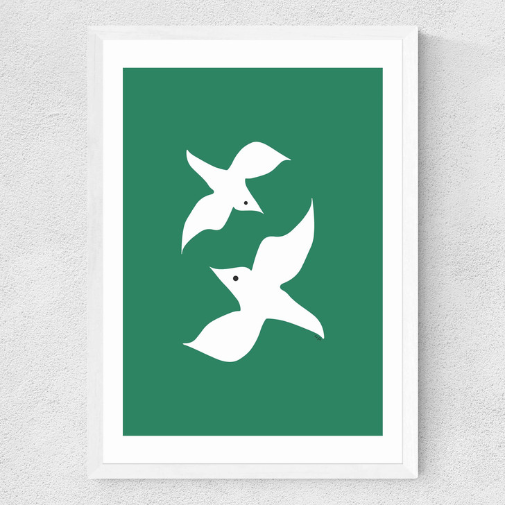 Love Birds In Green Medium White Frame Love Birds In Green Medium White Frame