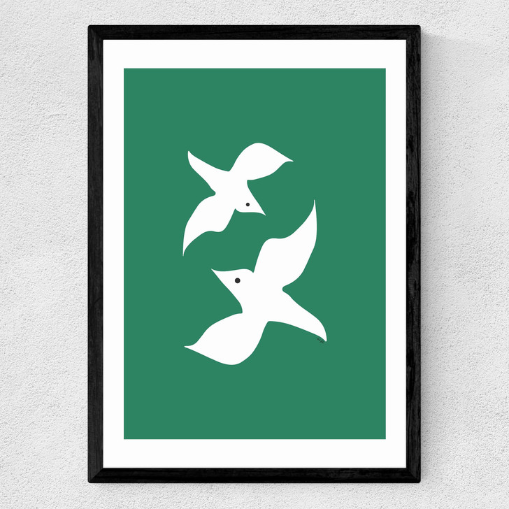 Love Birds In Green Medium Black Frame