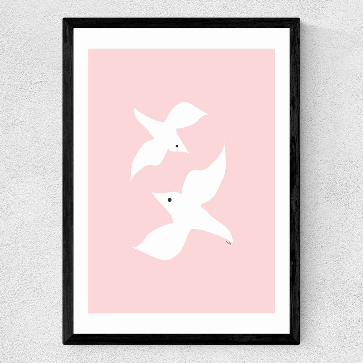 Love Birds In Pink Medium Black Frame
