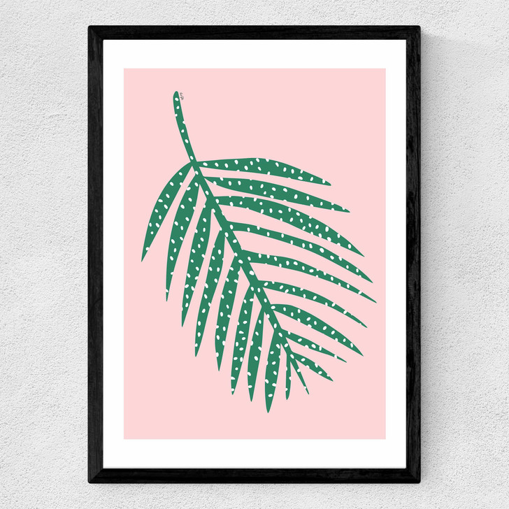 Polka Dot Leaf In Pink Medium Black Frame