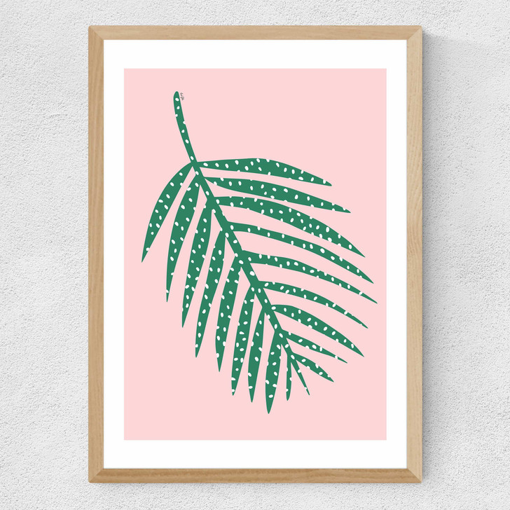 Polka Dot Leaf In Pink Medium Oak Frame