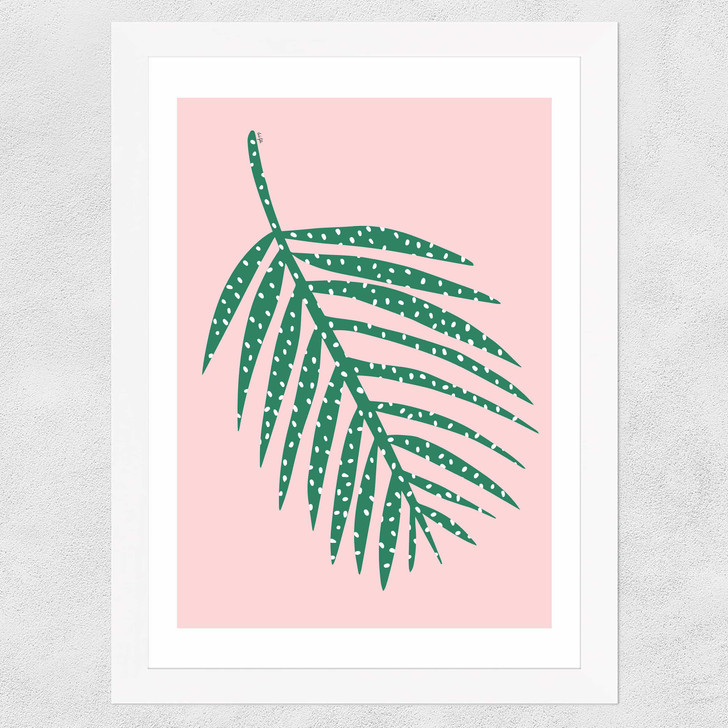 Polka Dot Leaf In Pink Wide White Frame