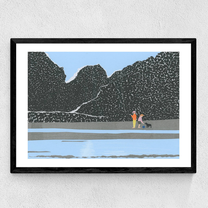 Blue Beach Coastline Sea Collage With People And Dog Medium Black Frame Blue Beach Coastline Sea Collage With People And Dog Medium Black Frame