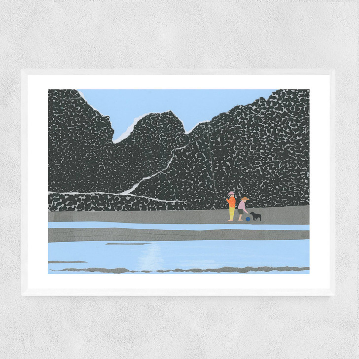 Blue Beach Coastline Sea Collage With People And Dog Narrow White Frame Blue Beach Coastline Sea Collage With People And Dog Narrow White Frame