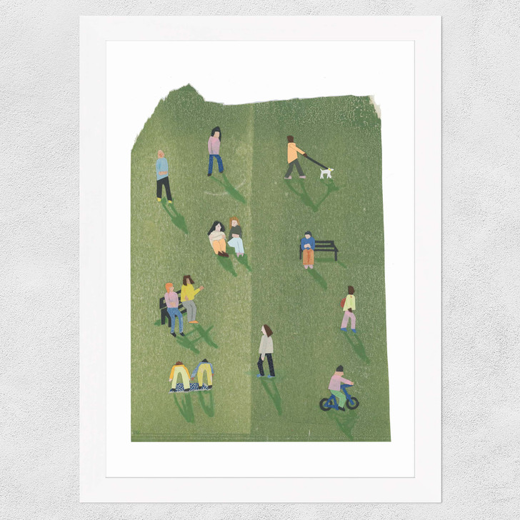 Minimal Collage Green Park With People Wide White Frame