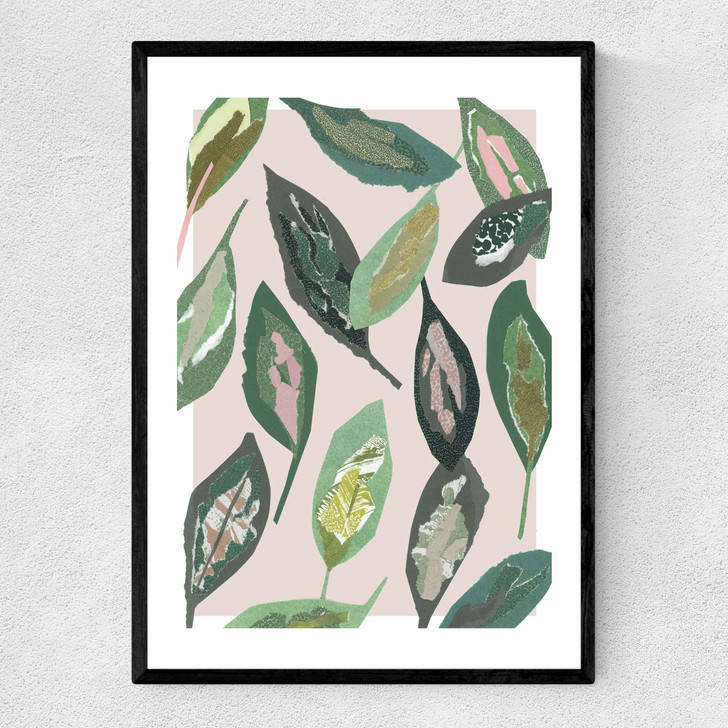 Muted Collage Foliage Leaves Narrow Black Frame Muted Collage Foliage Leaves Narrow Black Frame