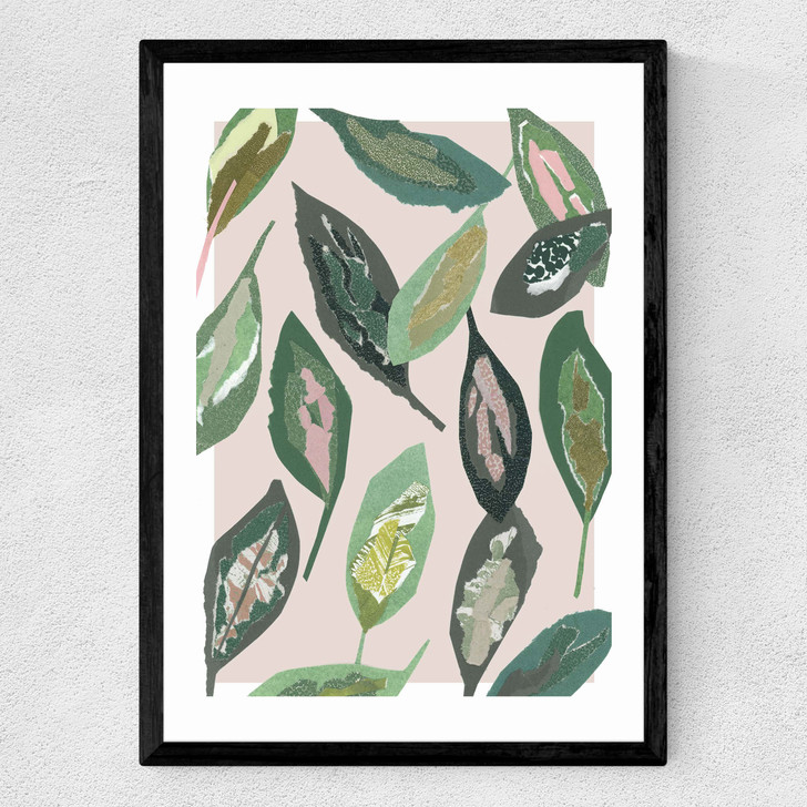 Muted Collage Foliage Leaves Medium Black Frame Muted Collage Foliage Leaves Medium Black Frame