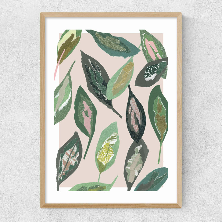Muted Collage Foliage Leaves Narrow Oak Frame Muted Collage Foliage Leaves Narrow Oak Frame
