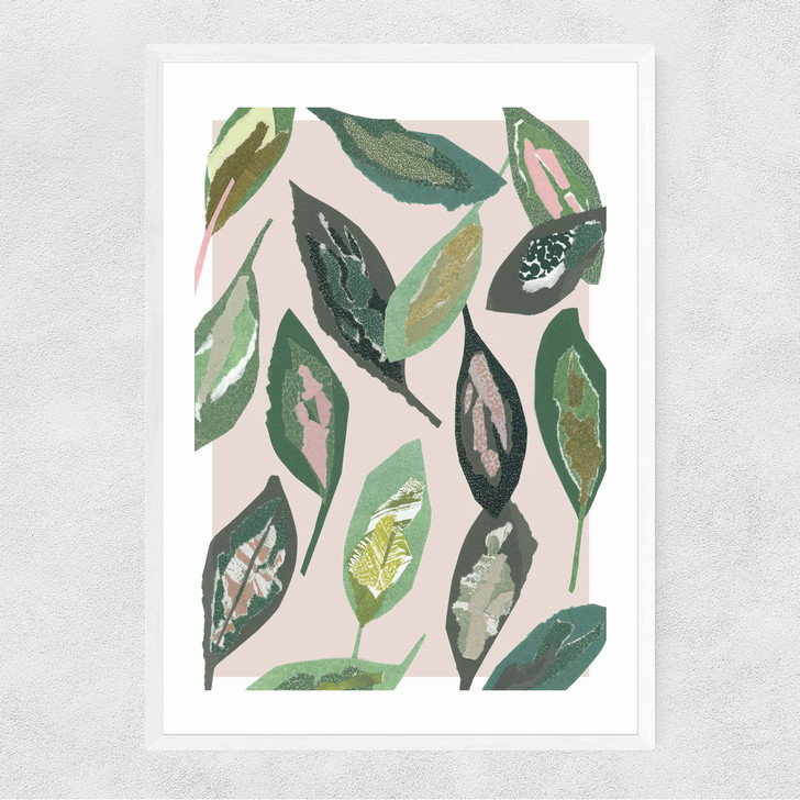 Muted Collage Foliage Leaves Narrow White Frame Muted Collage Foliage Leaves Narrow White Frame