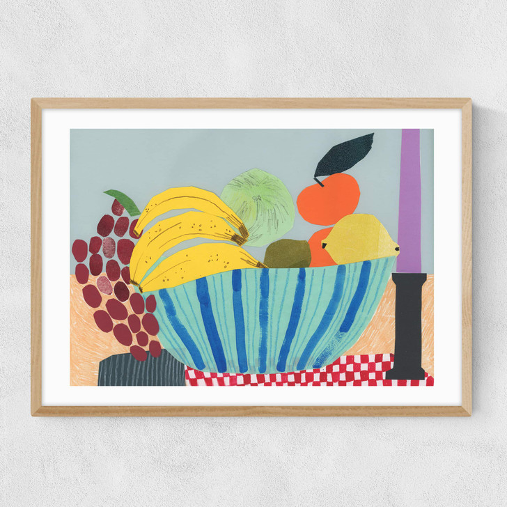 Still Life Colourful Fruit Bowl Collage Narrow Oak Frame Still Life Colourful Fruit Bowl Collage Narrow Oak Frame