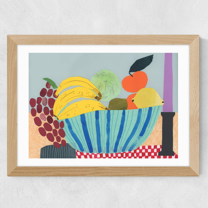 Still Life Colourful Fruit Bowl Collage Wide Oak Frame Still Life Colourful Fruit Bowl Collage Wide Oak Frame