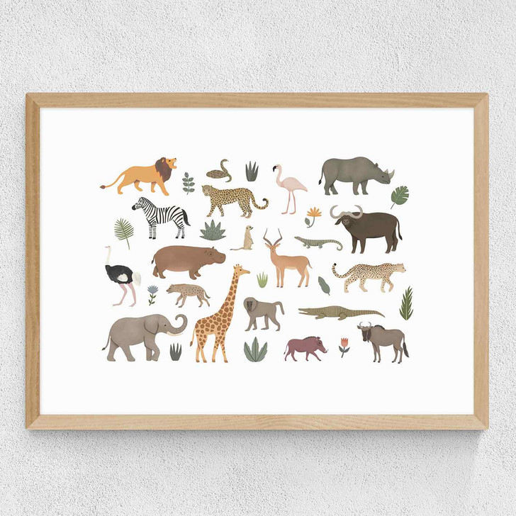 New safari animals Medium Oak Frame