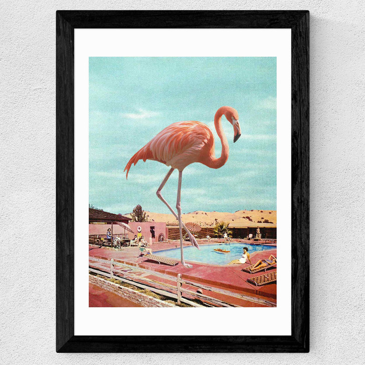 Flamingo on Holiday Wide Black Frame
