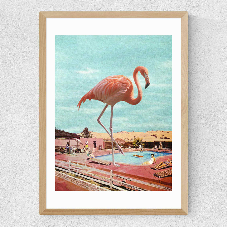 Flamingo on Holiday Medium Oak Frame