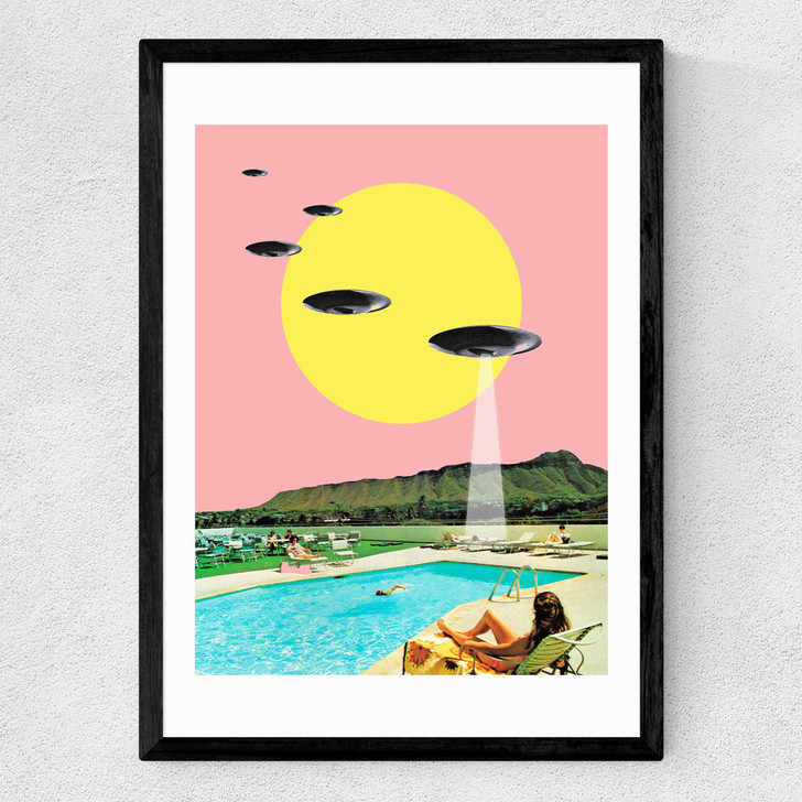 Invasion on Vacation (UFO in Hawaii) Medium Black Frame Invasion on Vacation (UFO in Hawaii) Medium Black Frame