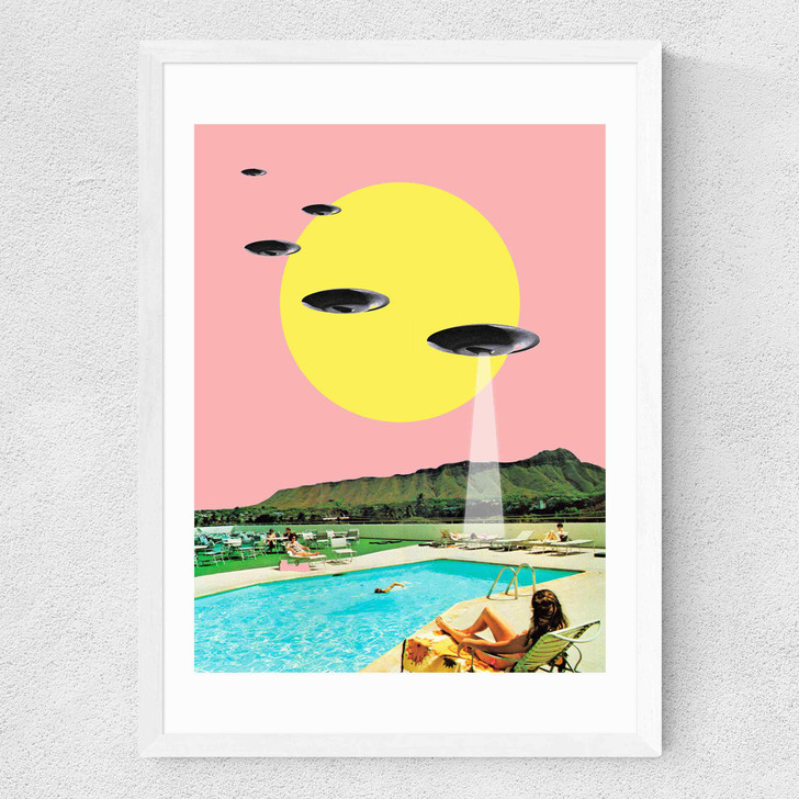 Invasion on Vacation (UFO in Hawaii) Medium White Frame Invasion on Vacation (UFO in Hawaii) Medium White Frame