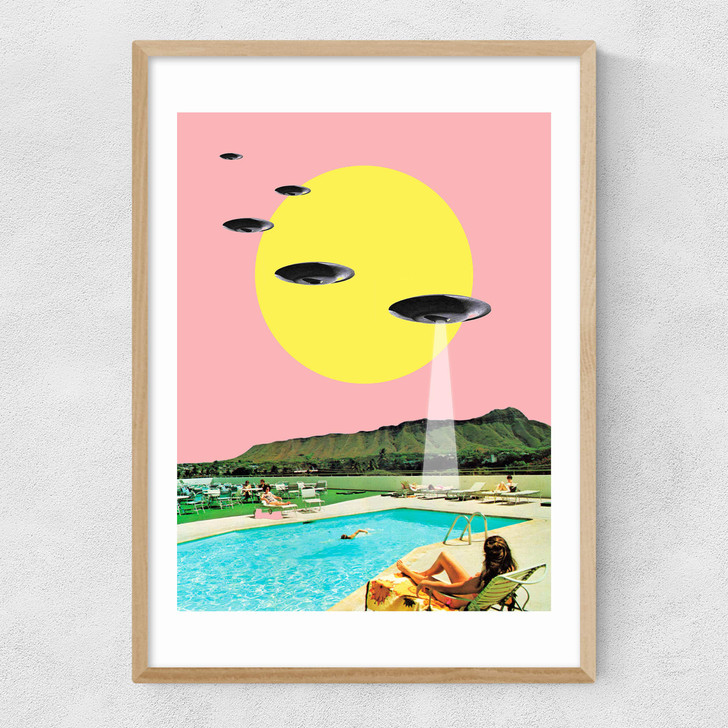 Invasion on Vacation (UFO in Hawaii) Narrow Oak Frame