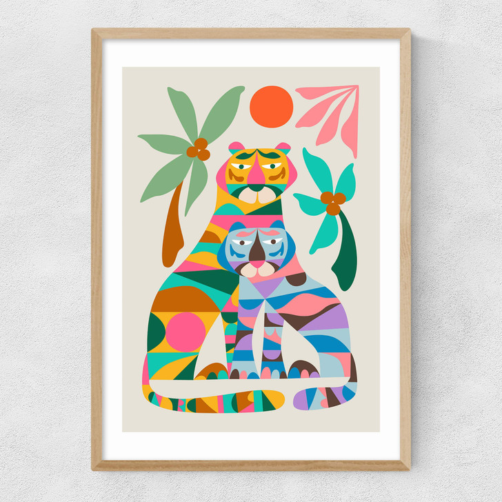 Tigers by Rachel Lee Narrow Oak Frame