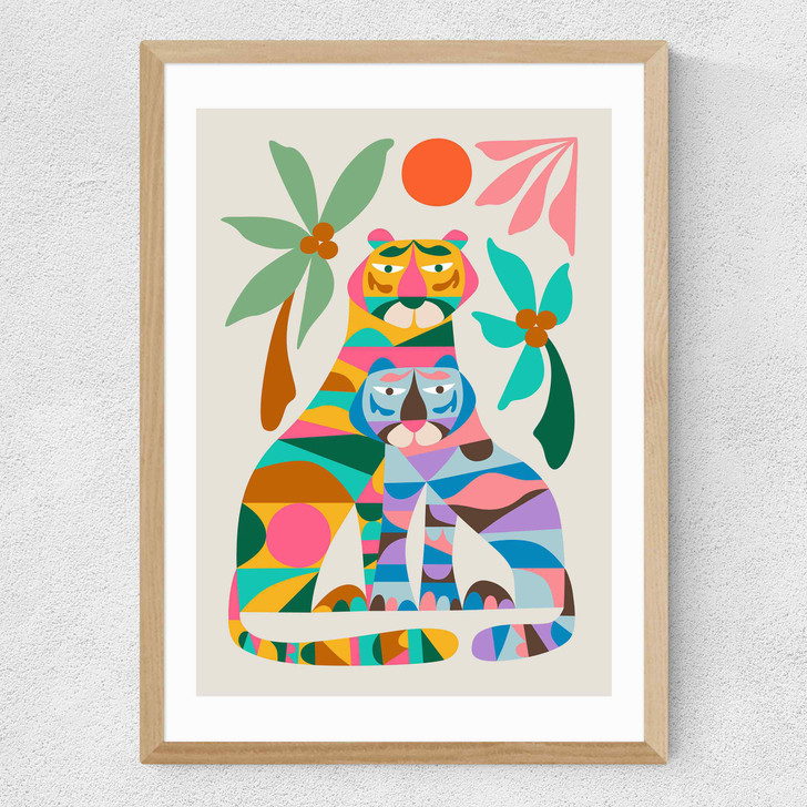 Tigers by Rachel Lee Medium Oak Frame