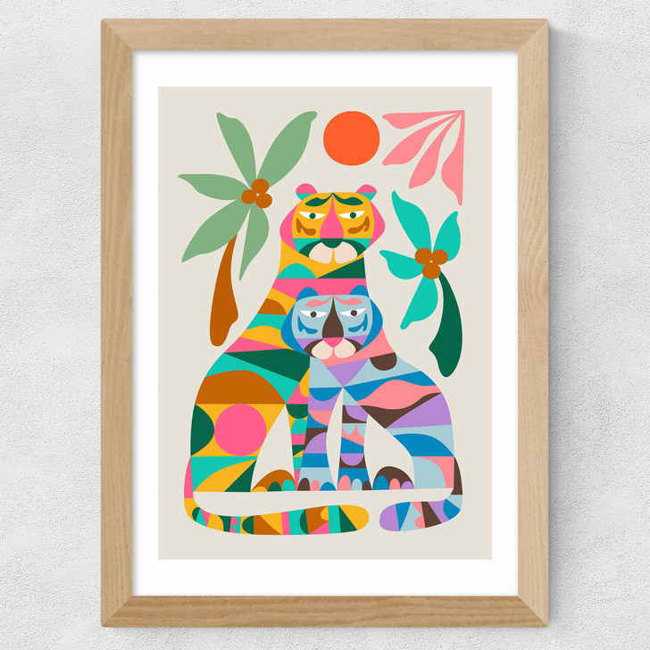 Tigers by Rachel Lee Wide Oak Frame