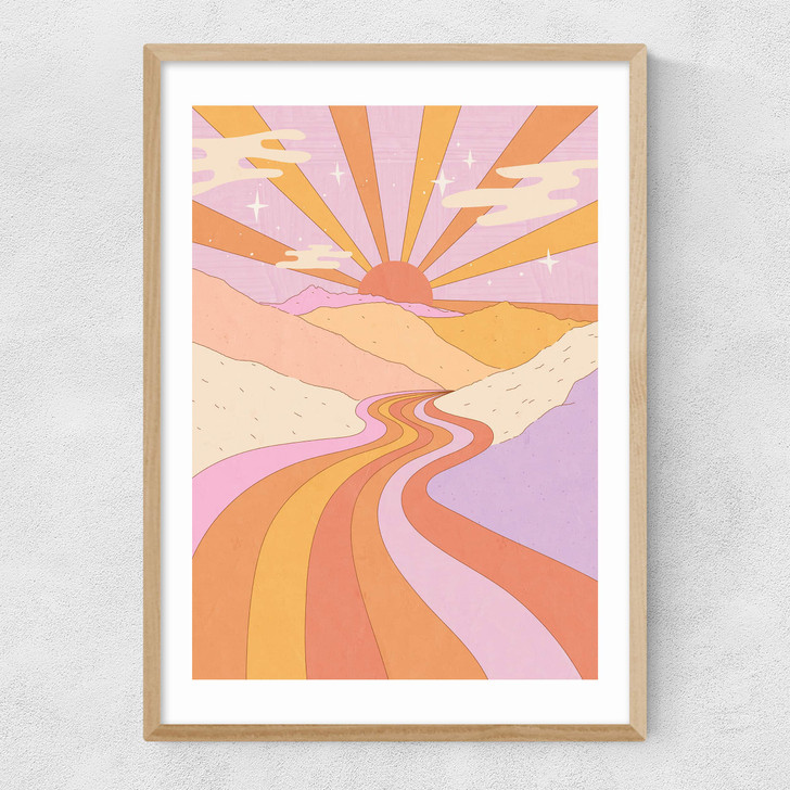 Retro Valley Landscape Narrow Oak Frame Retro Valley Landscape Narrow Oak Frame