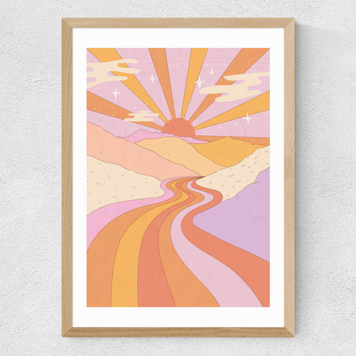 Retro Valley Landscape Medium Oak Frame Retro Valley Landscape Medium Oak Frame