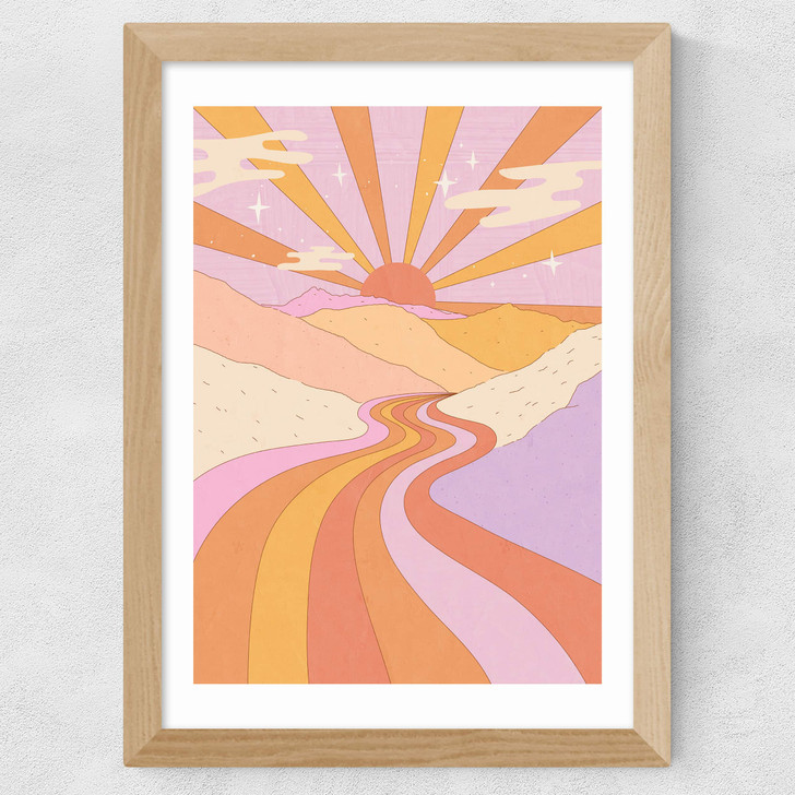 Retro Valley Landscape Wide Oak Frame Retro Valley Landscape Wide Oak Frame