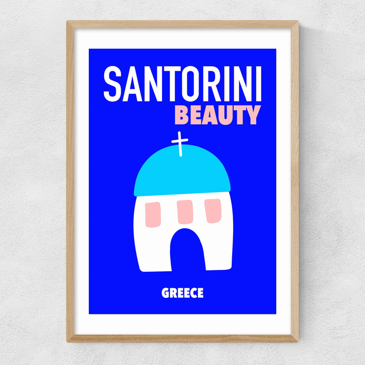 Santorini Beauty Greece Narrow Oak Frame
