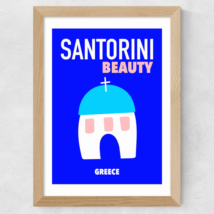 Santorini Beauty Greece Wide Oak Frame