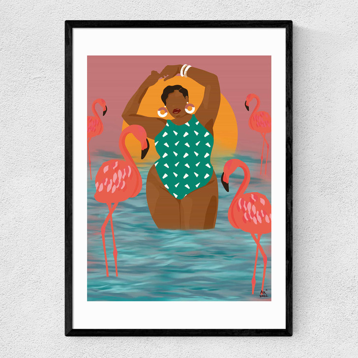 Flamingo Beach Narrow Black Frame Flamingo Beach Narrow Black Frame