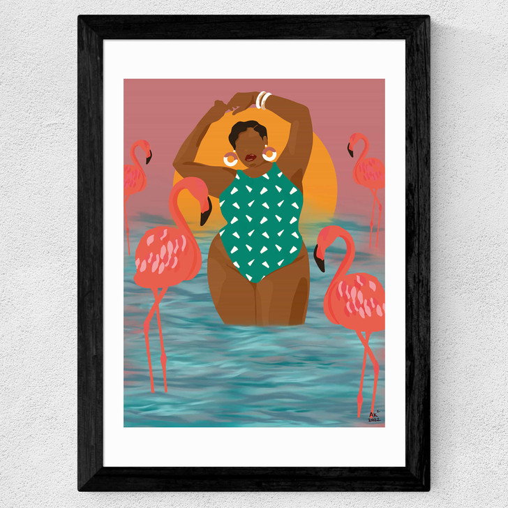 Flamingo Beach Wide Black Frame Flamingo Beach Wide Black Frame