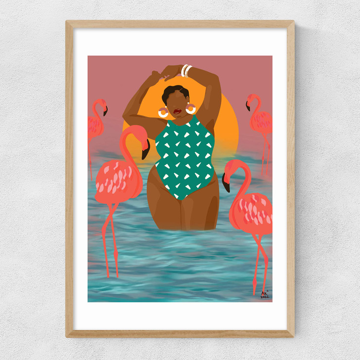 Flamingo Beach Narrow Oak Frame Flamingo Beach Narrow Oak Frame