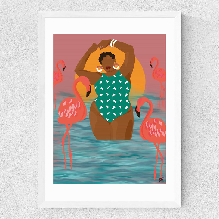 Flamingo Beach Medium White Frame Flamingo Beach Medium White Frame