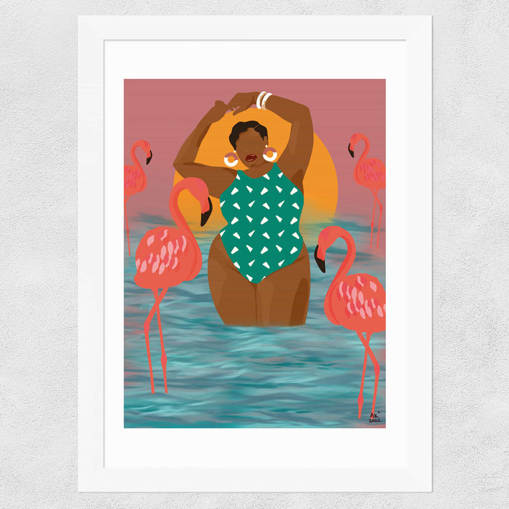 Flamingo Beach Wide White Frame Flamingo Beach Wide White Frame