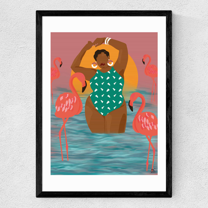 Flamingo Beach Medium Black Frame