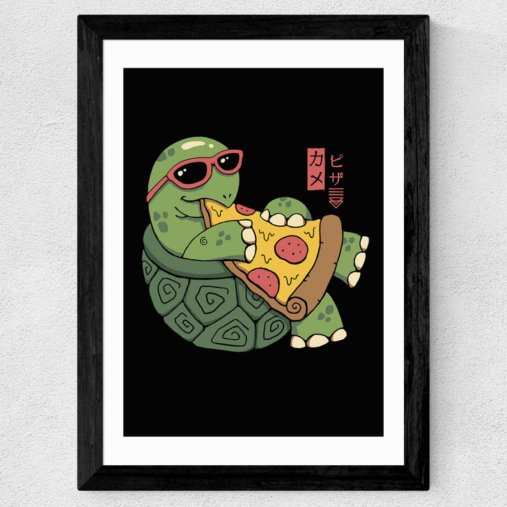 Pizza Turtle Prints Wide Black Frame