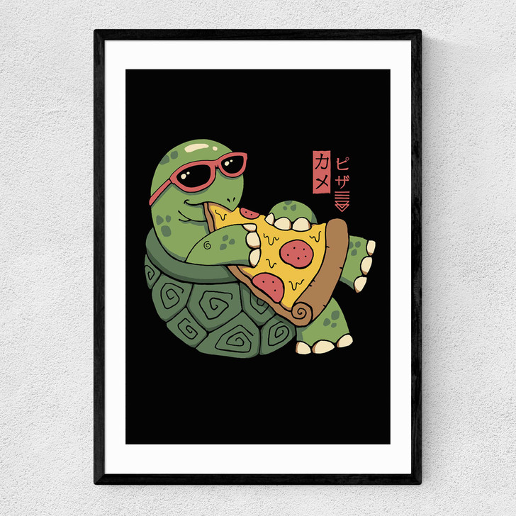 Pizza Turtle Prints Narrow Black Frame