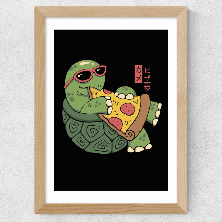 Pizza Turtle Prints Wide Oak Frame