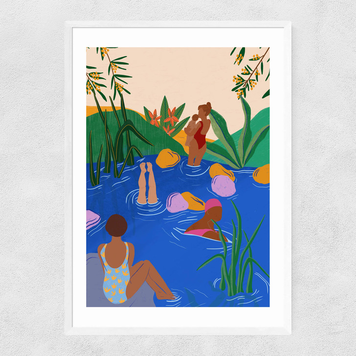 Swimming Wild Narrow White Frame