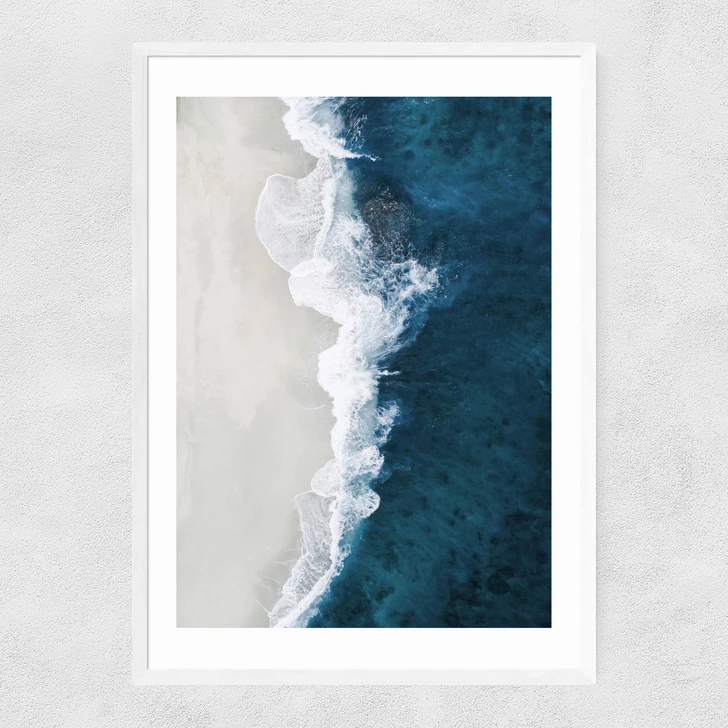 Ocean Aerial Narrow White Frame