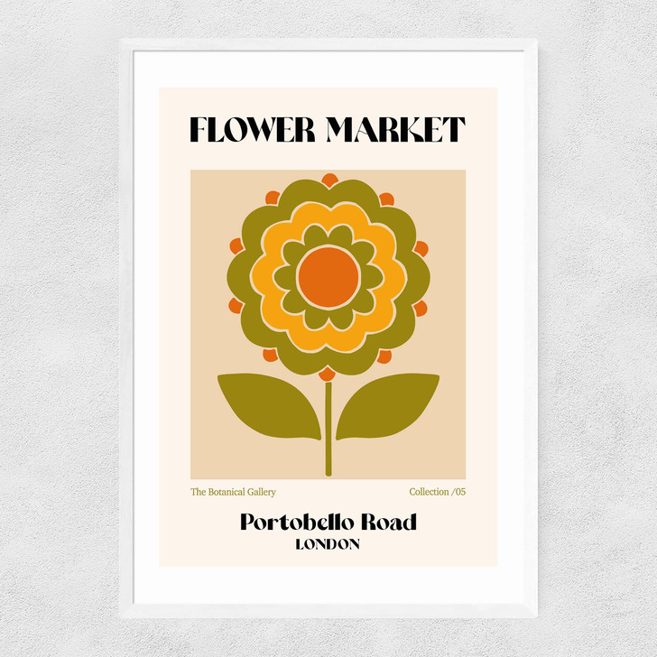 Portobello Road Flower Market Narrow White Frame