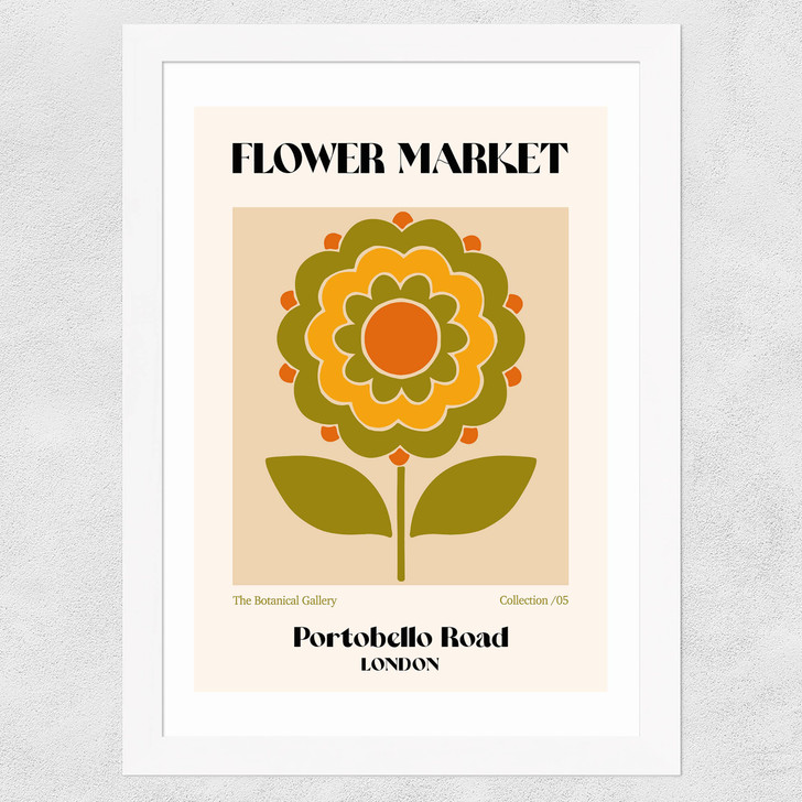 Portobello Road Flower Market Wide White Frame