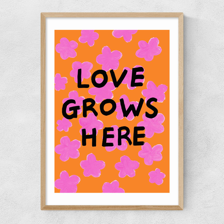Love Grows Here Narrow Oak Frame Love Grows Here Narrow Oak Frame