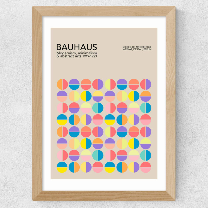 Pastel Circles Bauhaus Wide Oak Frame