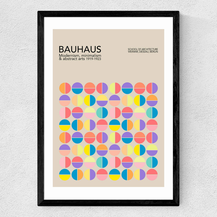 Pastel Circles Bauhaus Medium Black Frame